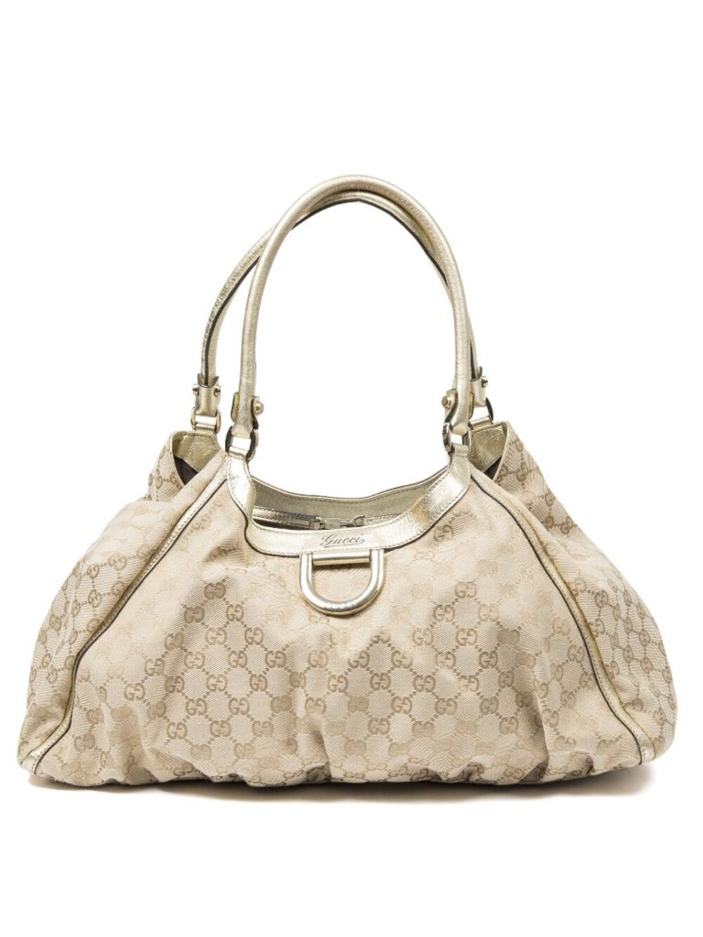 Gucci Large Abbey D Ring Tote Bag Beige Gold GG Canvas
